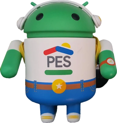 Muñeco Android con la camiseta PES de los Product Experts Summit